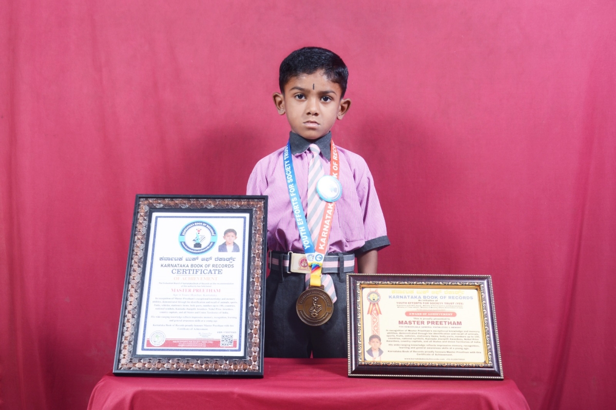 Young Achiever Master Preetham Honoured by Karnataka Book of Records for Exceptional Knowledge and Memory Skills